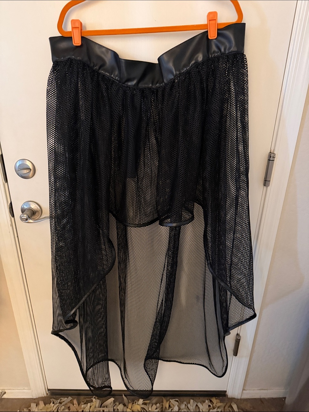 Daisy Corsets Black Mesh High-Low Skirt with Faux Leather Waistband
